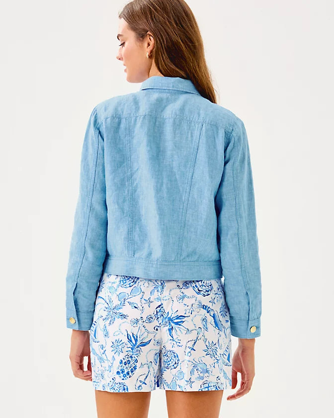 Seaspray Linen Jacket - Blue Peri x Resort White