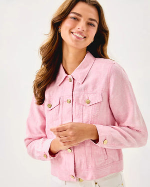 Seaspray Linen Jacket - Conch Shell Pink x Resort White