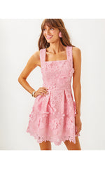 Cindy Skirted Lace Romper - Pink Muse Passion Flower 3D Lace