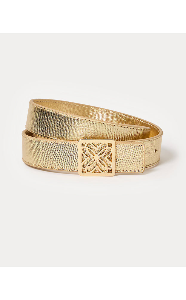 Skinny Leather Logo Belt - Gold Metallic