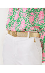 Skinny Leather Logo Belt - Gold Metallic
