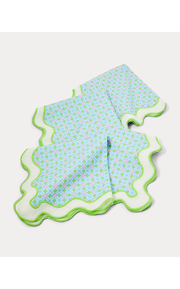 Printed Scallop Dinner Napkin - Jade Lime - Butterfly Pattern Scallop Dinner Napkin