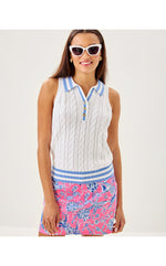 Suzette Polo Sweater Tank - Resort White x Jacaranda Blue Tipping