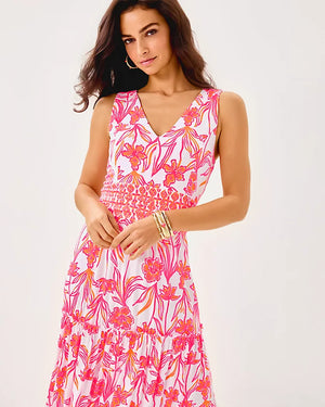 Skylar Midi Dress - Resort White Lovely Long Stems Engineered