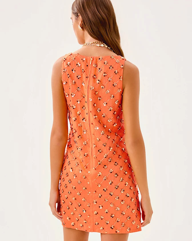 Tamala Beaded Shift Dress - Papaya Beaded Sequin Embellished Sequin Blend