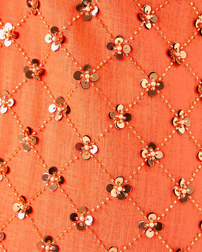Tamala Beaded Shift Dress - Papaya Beaded Sequin Embellished Sequin Blend