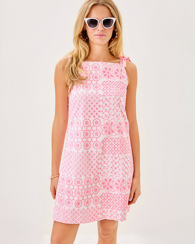 Gerad Shift Dress - Conch Shell Pink Patchwork Eyelet