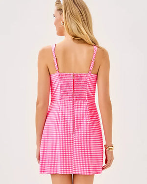 Veda Skirted Romper - Sunkissed Pink Gingham Stretch Jacquard