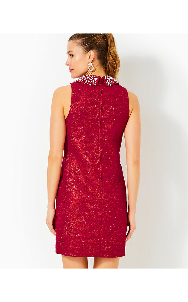 Kelliana Shift Dress - Malbec Red Blooming Brocade