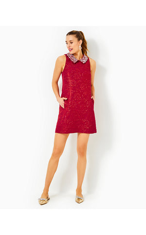 Kelliana Shift Dress - Malbec Red Blooming Brocade