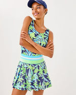 Luxletic 15" Cosmina High Rise Pleated Skort- Sapphire Pool Tropical Tango
