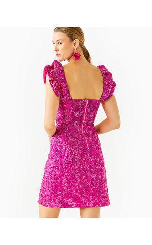 Cillian Dress - Passion Fruit Pink Petal Party Metallic Brocade