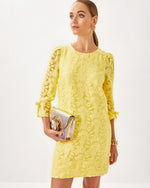 Kavianna Dress - Finch Yellow - Stacked Palm Burnout