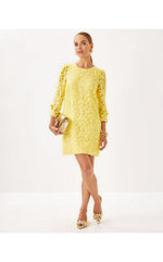 Kavianna Dress - Finch Yellow - Stacked Palm Burnout