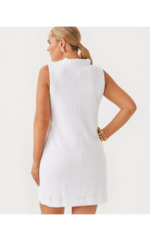 Elsey Shift Dress - Resort White - Leafy Knit Pucker Jacquard