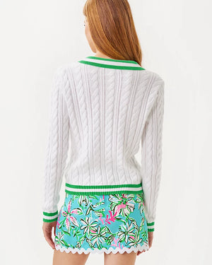Suzette Sweater - Resort White X Fauna Green Tipping