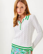 Suzette Sweater - Resort White X Fauna Green Tipping