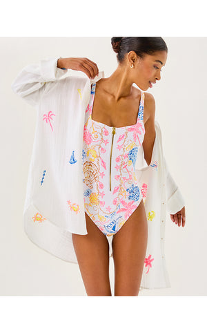 Kwitney Long Sleeve Cover-Up - Resort White Beachcomber Embroidery