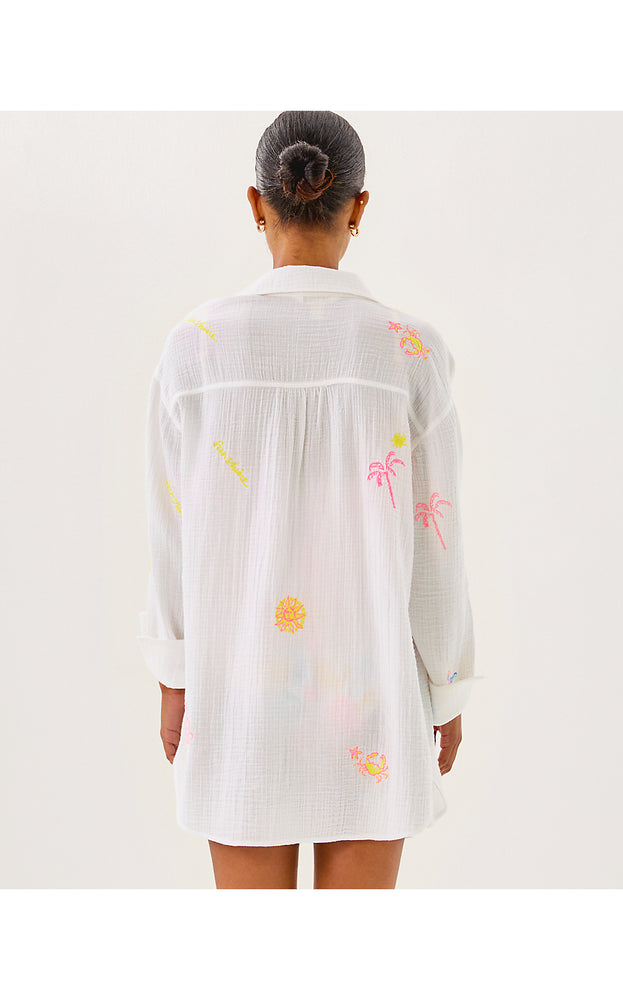 Kwitney Long Sleeve Cover-Up - Resort White Beachcomber Embroidery