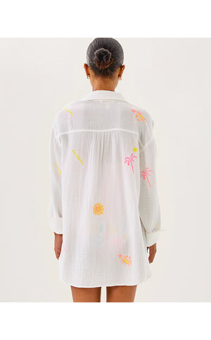 Kwitney Long Sleeve Cover-Up - Resort White Beachcomber Embroidery