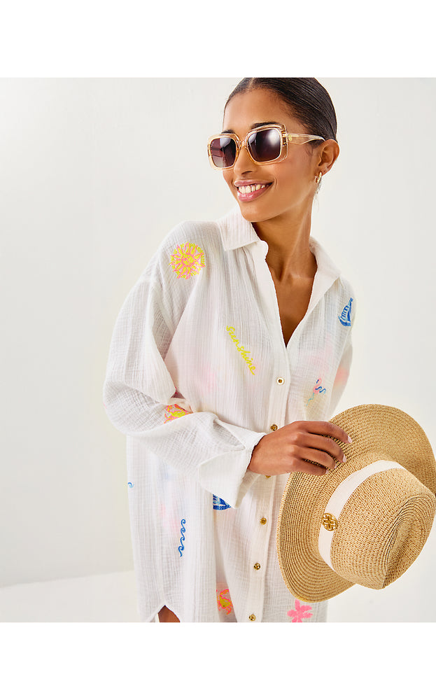 Kwitney Long Sleeve Cover-Up - Resort White Beachcomber Embroidery