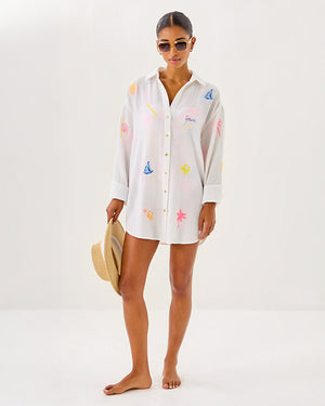 Kwitney Long Sleeve Cover-Up - Resort White Beachcomber Embroidery