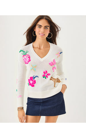 Tensley V-Neck Sweater - Coconut Endless Summer Embroidery