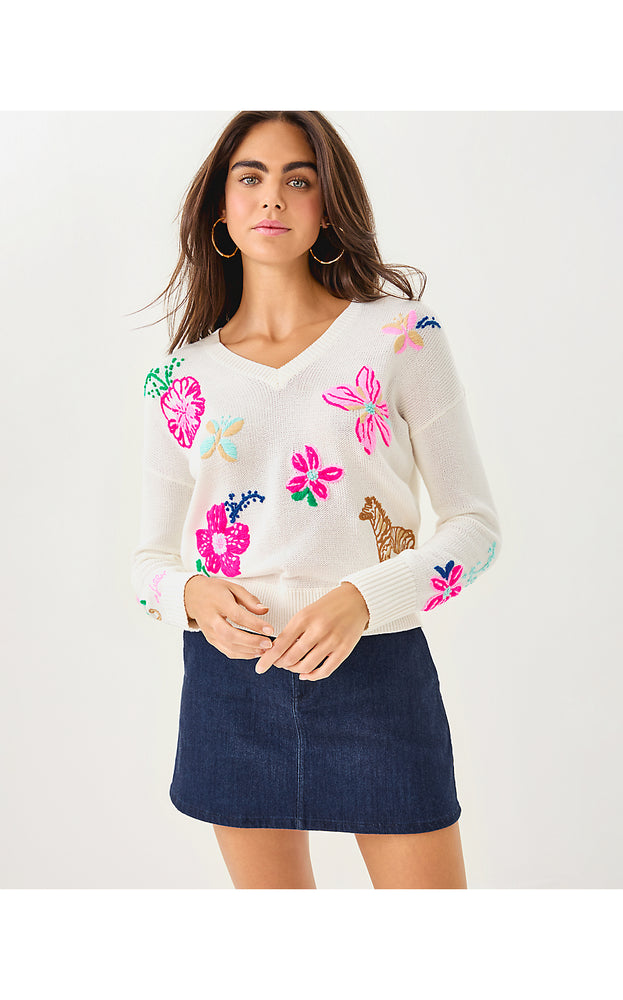 Tensley V-Neck Sweater - Coconut Endless Summer Embroidery