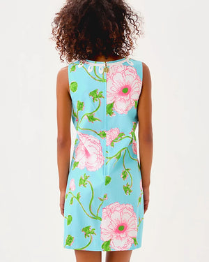 Sidonie Stretch Shift Dress - Fresh Water Blue Bursting Blooms Engineered