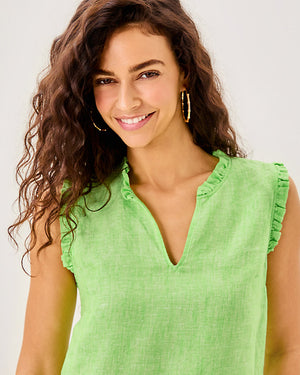 Kavalla Sleeveless Ruffle Top - Crocodile Green x Resort White