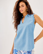 Kavalla Sleeveless Ruffle Top - Jacaranda Blue