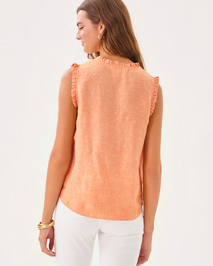Kavalla Sleeveless Ruffle Top - Papaya x Resort White