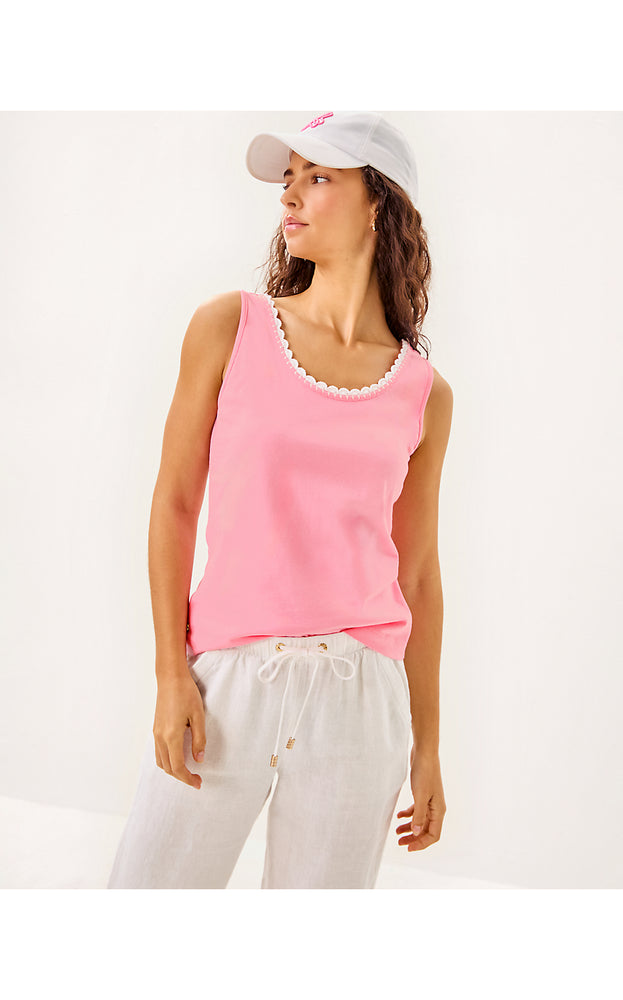 Gabbie Crochet Trimmed Knit Tank Top - Conch Shell Pink