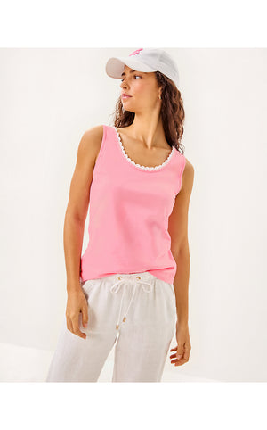 Gabbie Crochet Trimmed Knit Tank Top - Conch Shell Pink