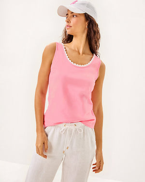 Gabbie Crochet Trimmed Knit Tank Top - Conch Shell Pink