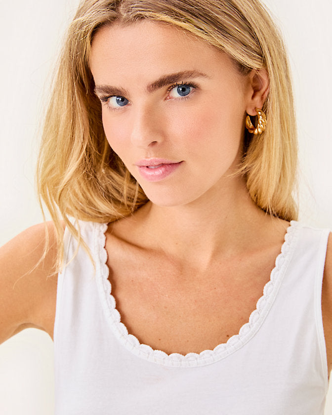 Gabbie Crochet Trimmed Knit Tank Top - Resort White