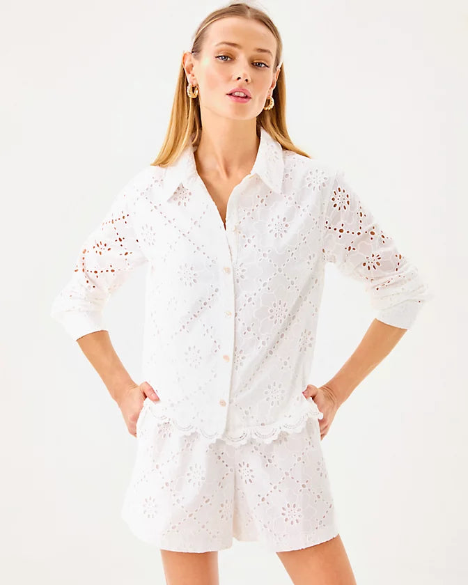 Singrid Eyelet Top - Resort White Beach Haven Eyelet