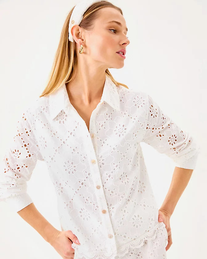 Singrid Eyelet Top - Resort White Beach Haven Eyelet