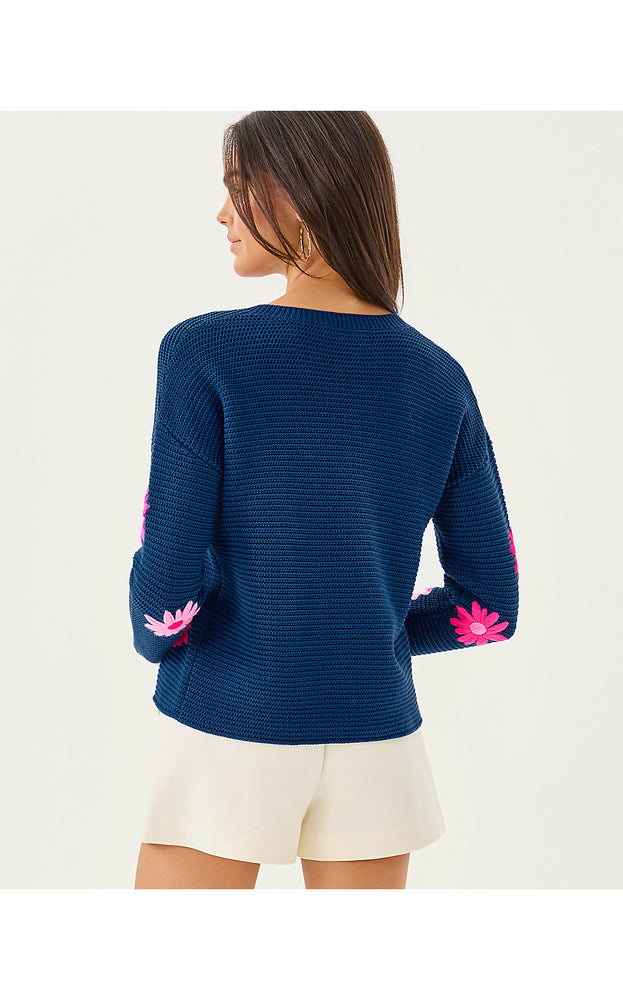Tensley Embroidered Sweater - Starlight Navy Garden Oasis Embroidery
