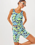 UPF 50+ Luxletic 5" Weekender High Rise Bike Short - Sapphire Pool Tropical Tango