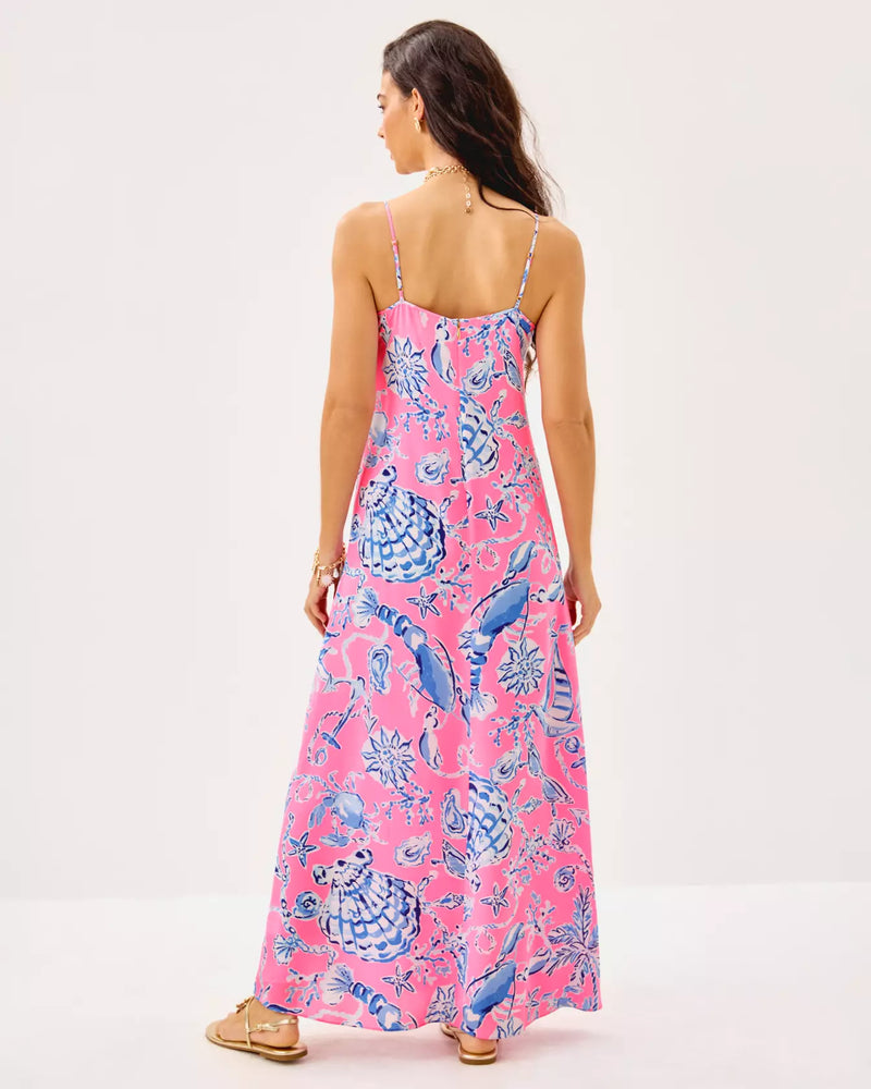 Verica Silk Maxi Dress - Rousseau Pink Oversized Barefoot Beachcombers