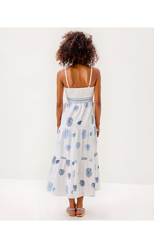 Zanna Embroidered Cotton Midi Dress - Resort White Castaway Embroidery