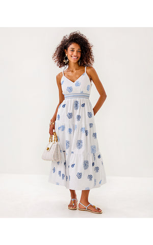 Zanna Embroidered Cotton Midi Dress - Resort White Castaway Embroidery