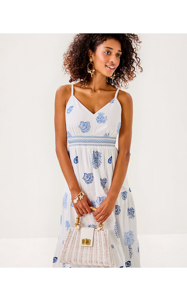 Zanna Embroidered Cotton Midi Dress - Resort White Castaway Embroidery