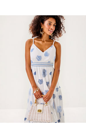 Zanna Embroidered Cotton Midi Dress - Resort White Castaway Embroidery