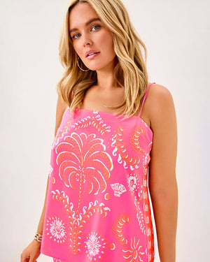 Jesslyn Silk Top - Sunkissed Pink Breezy Palm Engineered Woven Top