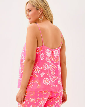 Jesslyn Silk Top - Sunkissed Pink Breezy Palm Engineered Woven Top