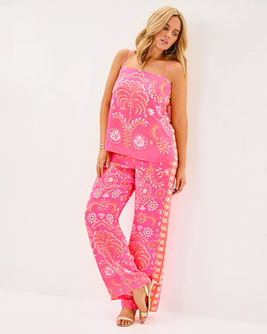 Jesslyn Silk Top - Sunkissed Pink Breezy Palm Engineered Woven Top
