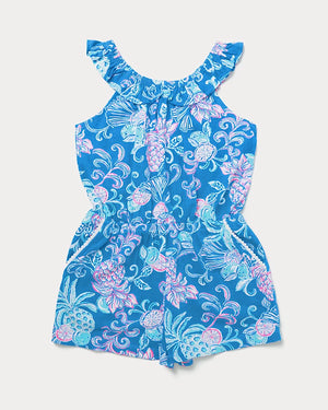 Girls Yardley Romper - Sunwashed Blue Citrus Crush