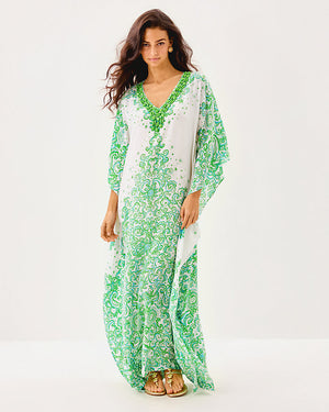 Marilla Silk Maxi Caftan- Resort White Sol Mates Engineered Woven Dress